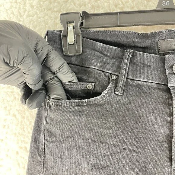 Mother Black Denim Looker Ankle‎ Fray Skinny Jeans Womens Destroyed Size 26 - Picture 7 of 16